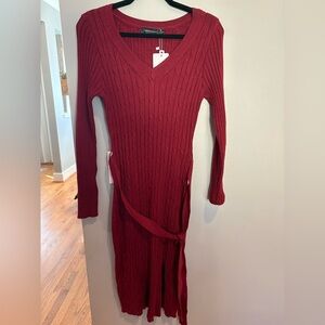 Wine Ribbed Sweater Dress